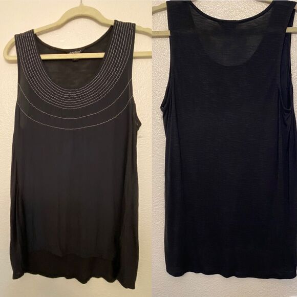 Lucky Brand boho Y2K black 100% viscose sleeveless blouse top romantic goth -M - Picture 1 of 11